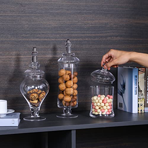 MyGift Clear Glass Apothecary Jars with Lid, Decorative Footed Vase, Candy Buffet Containers Set of 3 - color: Clear