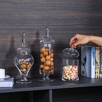 MyGift Clear Glass Apothecary Jars with Lid, Decorative Footed Vase, Candy Buffet Containers Set of 3 - color: Clear
