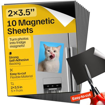 Strong Self-Stick Adhesive Magnetic Sheets 10 Pcs (2x3.5"/5x9cm) – Customizable Magnetic Paper for Photo, Magnet Stickers, Labels, Crafts; for Fridge, Lockers, Whiteboards, Office, Projects - size: 2x3.5" / 5x9cm 26mil