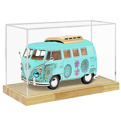 Clear Acrylic Display Case with Solid Butcherblock Base for Trophy, Collectibles, Assemble Cube Display Box Stand Dust Proof Protection Showcase for Action Figures Toys - by BenchPro - size: 16" H x 24" L x 12" D, style: 1.75" Thick Wood