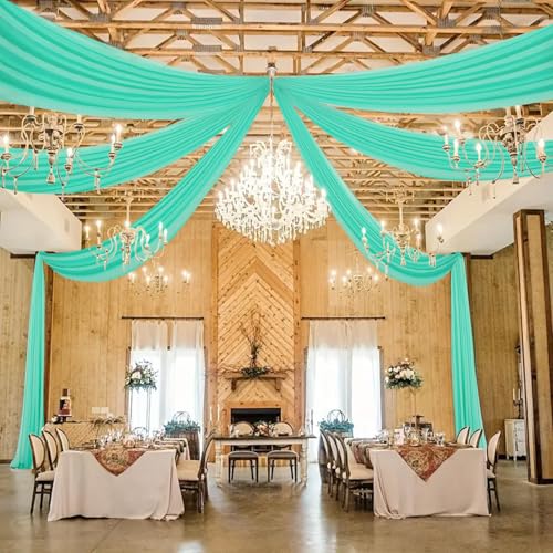 DUOBAO 5FTx20FT Mint Chiffon Ceiling Drapes | Elegant Wedding Backdrop | 6 Panels Sheer Curtains for Banquets, Graduations, and Proms - color: Mint, size: 60"W x 240"L (Pack of 6)