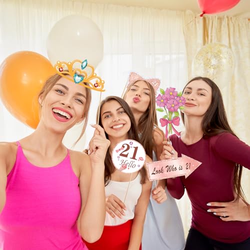 Birthday Decorations, Tumwisk 33PCS Birthday Photo Booth Props, Rose Gold Happy Party Decorations for Women, Glitter Selfie Props for Girls (All Ages) - color: All Ages