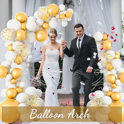 AerWo [Upgraded] Balloon Arch Kit 8.2ft+6ft, Gold Half Balloon Arch Stand with Base, Free Bending Top Curve Balloon Frame Stand for Floor Birthday Wedding Christmas Decorations - style: Half Arch Balloon Kit