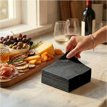 AH AMERICAN HOMESTEAD Cocktail Napkins-Disposable Beverage/Bar Napkins-Black Linen-Like Square Napkins-Eco-Friendly & Compostable-Everyday Use, Party or Wedding 4.75inch x 4.75inch (100 Count, Black) - color: Black, size: 4.75 x 4.75