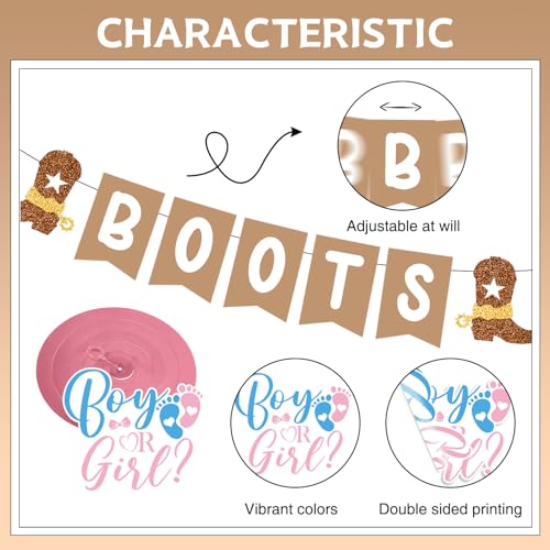 Boots or Bows Gender Reveal Decorations, Pre-assembled Brown and Pink Boots or Bows Banner, Western Cowboy or Cowgirl Gender Reveal Decorations Supplies