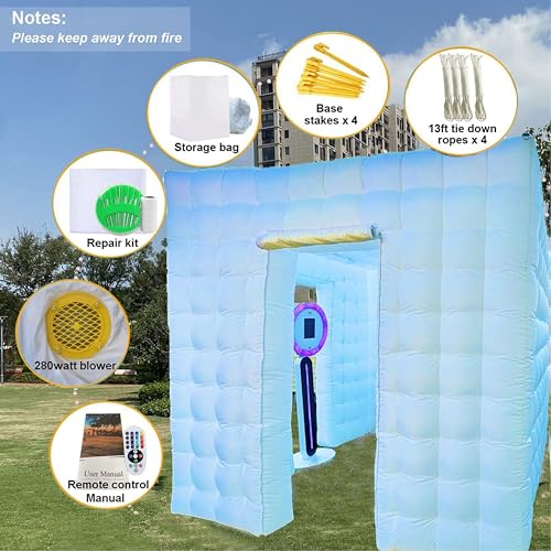 Inflatable Photo Booth Enclosure, 8.2 x 8.2ft Portable 16 Colors LED Dimmable Shooting Photobooth Tent Kit with 2 Doors and Inner Air Blower, Remote Controller, Carry Bag
