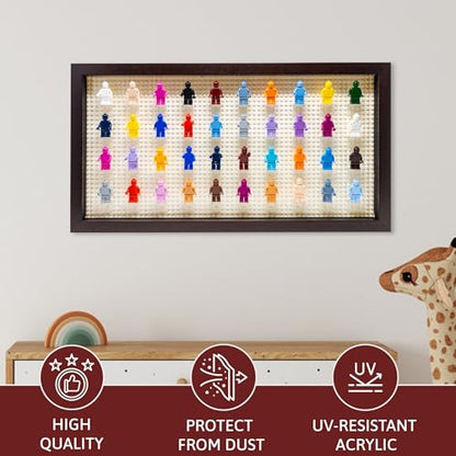 Figurine Display Case 10x20.125 Walnut Shadow Box for Miniature Figures 10x20.125 Walnut Wood Shadow Box with White Base to Display Up to 56 Block Figures - color: Walnut With White Backing, size: 10x20.125