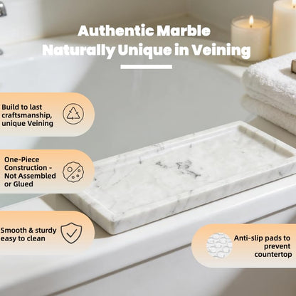 Marble Tray, Stone Bathroom Tray for countertop, Small White Marble Vanity Tray for Perfume, Skincare & Bathroom Accessories