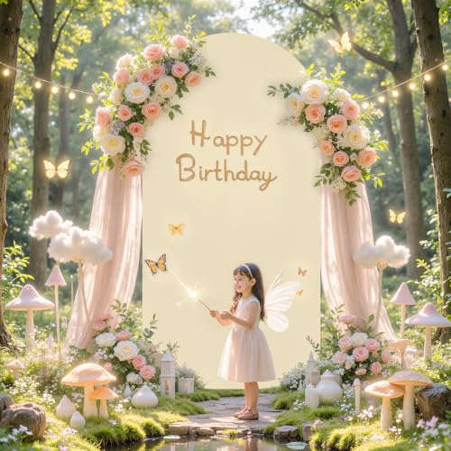 Beige Wedding Arch Backdrop Cover 7.2FT Spandex Arch Covers Round Top Chiara Arch Stand Covers for Party Birthday Ceremony Banquet Decoration - color: Beige, size: 7.2FT