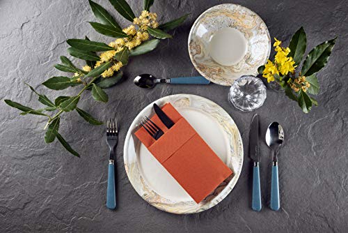 Moyes Home Terracotta Disposable Dinner Napkins with Pocket - Linen-Feel Pre-Folded Cloth-Like Paper Napkins for Silverware, Weddings, Dinner Parties, 16x16 in, Pack of 50 - color: Terracotta