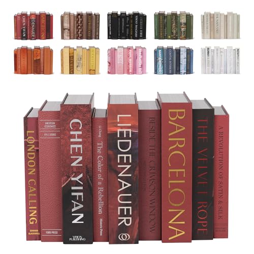 ORITZIO Red Faux Books Set of 9 - Hidden Storage Fake Books for Coffee Table Decor, Home Staging, Interior Design & Fashion Books - color: Red