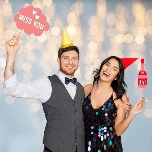 AUOCATTAIL Valentine's Day Photo Booth Props 20 Pcs DIY Red Valentine Theme Funny Photo Props for Valentine's Day Wedding Birthday Party Decorations Supplies