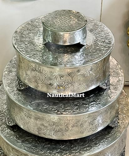 NAUTICALMART Silver Finish Round Wedding & Party Cake Stand Set of 4