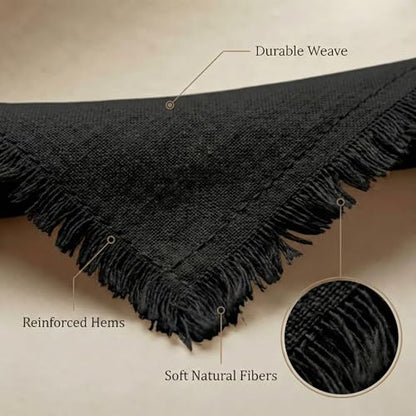 ACCENTHOME Black Cotton Linen Napkin Set of 12 18x18 inch Dinner Napkins - Washable Soft Premium Hotel Quality Reusable Hemmed Edges Napkins Perfect Table Linens for Family Dinners, Weddings - color: 08 - Black, size: 18"x18" - Pack of 12