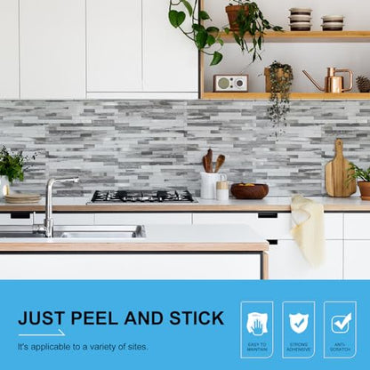 Peel and Stick Backsplash, 20-Sheet Peel and Stick Tiles 12.1" x 5.9" Stick on Backsplash PVC Wall Tile for Kitchen Fireplace - color: Carrara Gray Marble