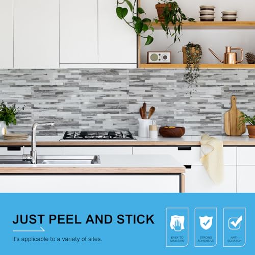 Peel and Stick Backsplash, 20-Sheet Peel and Stick Tiles 12.1" x 5.9" Stick on Backsplash PVC Wall Tile for Kitchen Fireplace - color: Carrara Gray Marble
