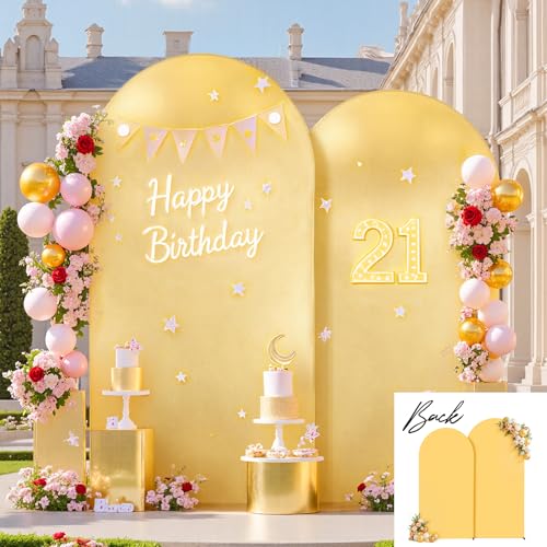 7.2FT 6FT Arch Backdrop Cover for Party, Set of 2 Stretchy Spandex Fitted Arch Stand Cover for Baby Shower, Birthday Wedding Decor, Chiara Backdrop Cover with Double-Sided Design(Gold, Yellow) - color: Gold+Yellow