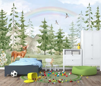 Green Pine Tree Wallpaper Safari Wallpaper Mural for Kids Room Nursery （Not Peel and Stick） - color: Cybh-955, size: 91" x 60"