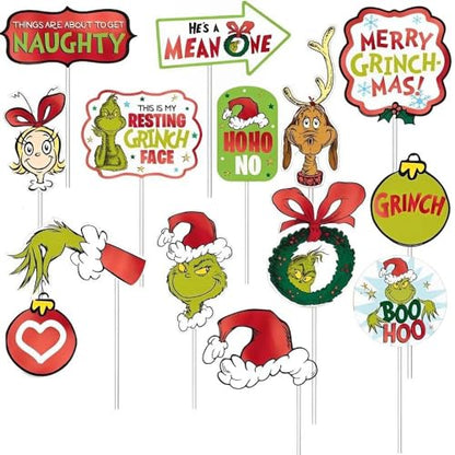 Assorted Paper Traditional Grinch Photo Prop Kit - (Pack of 13) - Props for Christmas Fun & Festivities - Stand Out with Unique Holiday Party Décor