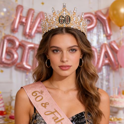 Birthday Crown for Women Crystal Princess Birthdays Tiaras Rhinestone Queen Headband Wedding Bridal Hair Accessories BirthdayProm Pageant Party Coming of Age Ceremony Photo Props - color: Gold-60