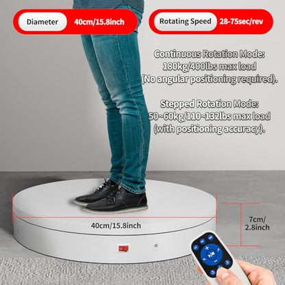 15.8In Remote Motorized Electric Turntable Rotating Display Stand Rotating Platform Photography Turntable motorized lazy susan base giratoria para for Photography,3D Scanner,(Load Range:132~400lbs) - size: 15.8inch/White/400Lbs Load