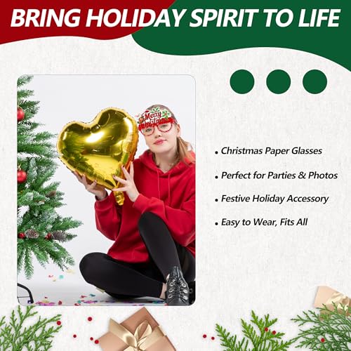 16 Pcs Christmas Paper Glasses Photo Booth Props, Funny Xmas Costume Eyewear with Santa, Snowman, Tree, Reindeer, Penguin, Wreath, and Gingerbread Designs for Adult Holiday Party Supplies