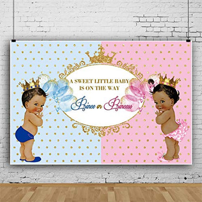Haoyiyi 5x3ft Baby Shower Backdrop Prince Or Princess Sweet Pink Baby Blue Ballons Gliter Royal Gold Dots Photography Background Gender Reveal Party Newborn Announce Portrait Photo Studio Props