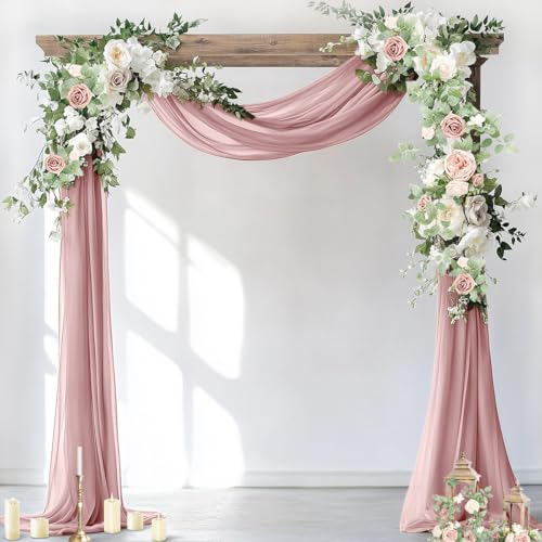 Socomi Wedding Arch Draping Fabric 3 Panels 29" x 19Ft Dusty Rose Sheer Chiffon Curtain Drapes 6 Yards for Wedding Ceremony Birthday Party Decoration - color: Dusty Rose, size: 29"W x 216"L (Pack of 3)