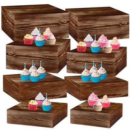 Barydat 8 Pcs Large 13.7" Wood Risers Display Stands Rustic Square Cupcake Stand Food Risers Stackable Display Box for Buffet Table Dessert Food Birthday Wedding Party(Black Brown) - color: Black Brown, size: Large