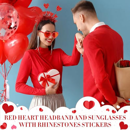 Janinka Valentines Day Heart Headband Sunglasses Set Valentines Photo Prop Galentines Party Favor Accessories for Women - style: Nine Heart