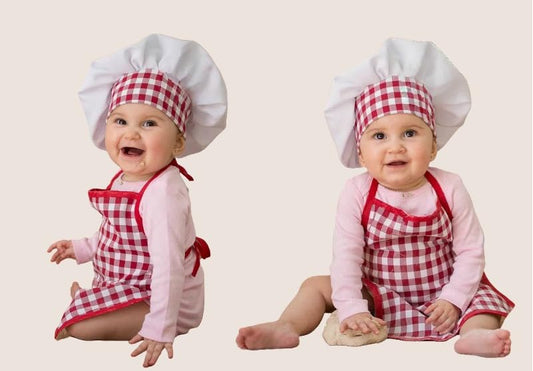Baby Chef Outfit Apron And Chef Hat Set, Baby Photoshoot Props Boy Newborn Photography Costume Infant Bakery Outfits - color: Red Unisex