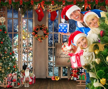 Winter Backdrop 10x8ft Merry Photo Backdrop Photography Window Xmas Tree Gift Background Party Backdrop Decor Kids Adults Family Xmas Eve Party Props (Z29-3x25NSW13849) - color: NSW13849