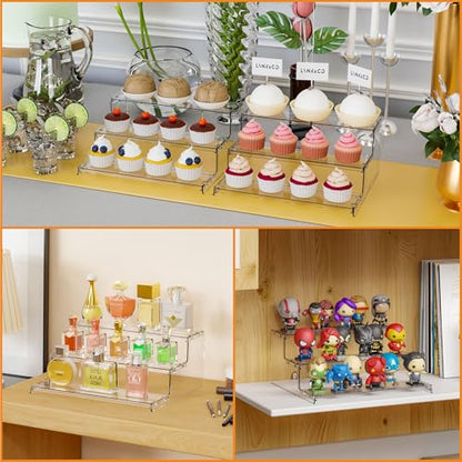 Yieach 3 Tier Acrylic Display Stands for Cupcake Stand,Dessert,Perfume Stand Organizer and Figurine Display Shelf,Tiered Clear Acrylic Display Risers for Cologne,Collection,Spice Rack,Perfume Display - color: Clear