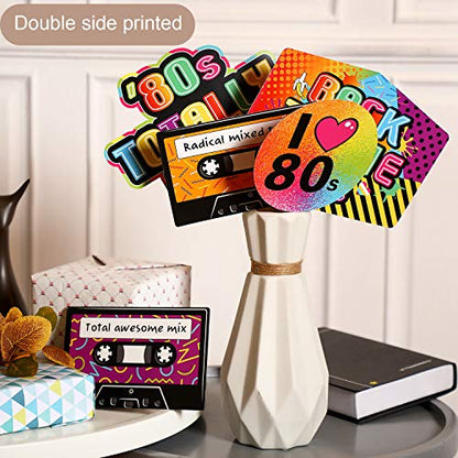 24 Pieces 80's Party Decorations 1980's Retro Centerpiece Sticks Back to 80s Hip Hop or Birthday Theme Party Centerpiece Sticks Table Toppers Photo Booth Props