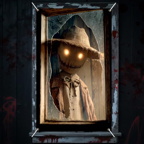 Nuxovilar Halloween Window Decorations, Creepy Glowing - Eye Scarecrow Broken - Halloween Window Cover for Indoor, Party, Haunted House, 31.5x47.3 Inches - color: YVC03603
