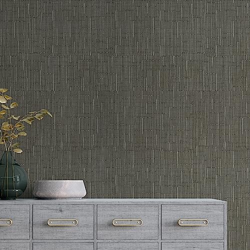 CHIHUT Dark Gray Grasscloth Peel and Stick Wallpaper Textured Removable Grass Cloth Contact Paper Self Adhesive Fabric Linen Grey Stick on Wallpaper for Bathroom Kitchen Backsplash Walls 17.7”x236” - color: ['Dark Gray'], size: 17.7" x 236"