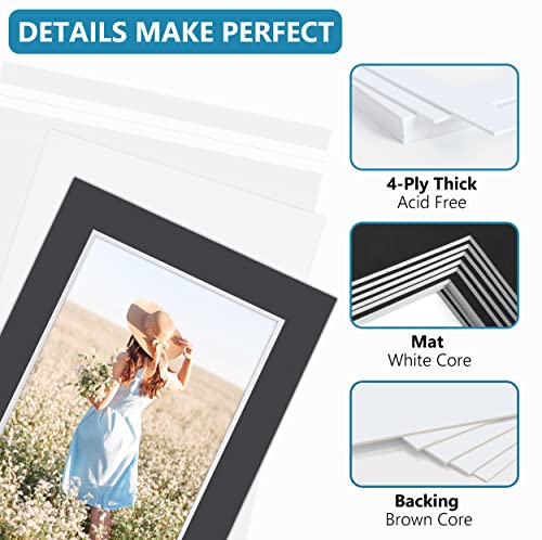 Somime 10 Pack Black Picture Mat Set, Acid Free Picture Mat 16x20 for 11x14 Photo with White Core Bevel Cut for Prints, Paintings - Includes Precut Mats, Backing Boards and Plastic Sleeves - size: black 10pc sets 16x20