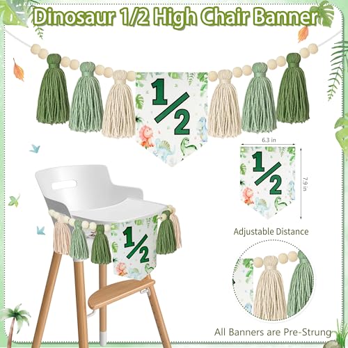 THAWAY 1/2 Birthday Dinosaur Half Birthday Decorations - Green It's My 1/2 Birth Banner Glitter Cake Topper Tassel Wood Bead High Chair Banner & Cone, Hat Halfway to One Party Supplies - color: Dinosaur Green