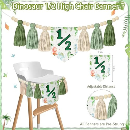 THAWAY 1/2 Birthday Dinosaur Half Birthday Decorations - Green It's My 1/2 Birth Banner Glitter Cake Topper Tassel Wood Bead High Chair Banner & Cone, Hat Halfway to One Party Supplies - color: Dinosaur Green