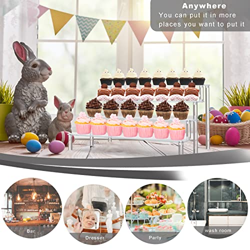 KALYLOC 2Pcs Acrylic Riser Shelf Display Stand, 4 Tier Clear Display Shelf Action Figures Holder, Collectibles Shelf for Toys Cupcakes Dessert Jewels Figurines(15.7x10.5x7.5inch)