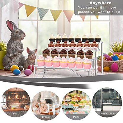 KALYLOC 2Pcs Acrylic Riser Shelf Display Stand, 4 Tier Clear Display Shelf Action Figures Holder, Collectibles Shelf for Toys Cupcakes Dessert Jewels Figurines(15.7x10.5x7.5inch)