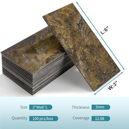 Vamos Tile 100 Pieces Peel and Stick Backsplash Tiles, 3" x 6" PVC Subway Tile, Rust Slate Stick on Backsplash Tiles for Kitchen/Bathroom/Fireplace/Laundry/Camper - color: Rust Slate