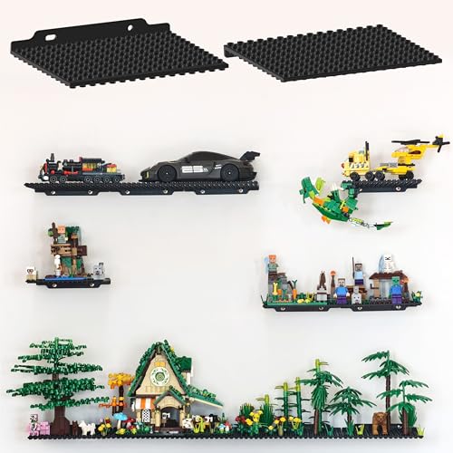 LRANFOW 6 Pack Wall Display Shelf for Lego Standard Bricks, 4x5 inch Dual-Sided, 16x13 Studs 4.8-4.9mm, Supports Up to 2 lbs with Screw, Baseplate Floating Shelves for Builders Room Decor - color: Black