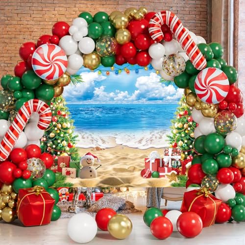 July Christmas Backdrop for Photography 7x5FT Summer Beach Christmas Tree Decorations Background Tropical Hawaiian Xmas Party Supplies Photo Props - size: 7x5FT