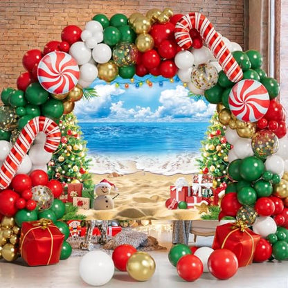 July Christmas Backdrop for Photography 7x5FT Summer Beach Christmas Tree Decorations Background Tropical Hawaiian Xmas Party Supplies Photo Props - size: 7x5FT