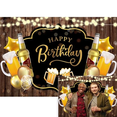 YongFoto Cheers and Beers Happy Birthday Backdrop 10x8ft Rustic Wooden Board Photography Background 30th 40th 50th Birthday Party Banner Decoration Photoshoot Wallpaper Photo Studio Booth Props - size: 10x8FT