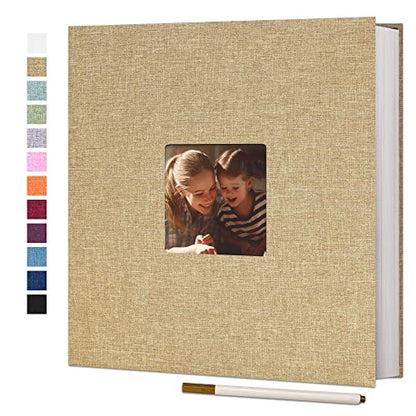 Vienrose Large Photo Album Self Adhesive for 4x6 8x10 10x12 Pictures Linen Scrapbook Album DIY 60 Blank Pages with A Metallic Pen Khaki - color: Khaki, size: 13"x12.6" 60Pages