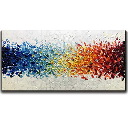 AMEI Art,24X48Inch Hand-Painted On Canvas Colorful White Background Abstract Oil Paintings Multi Color Wall Art Wood Inside Framed Ready to Hang - size: 48"L x 24"W