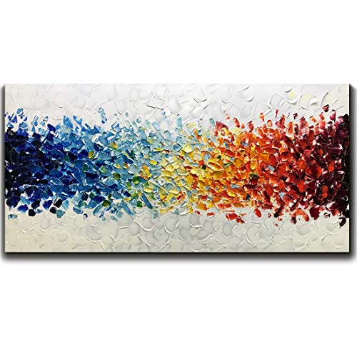 AMEI Art,24X48Inch Hand-Painted On Canvas Colorful White Background Abstract Oil Paintings Multi Color Wall Art Wood Inside Framed Ready to Hang - size: 48"L x 24"W