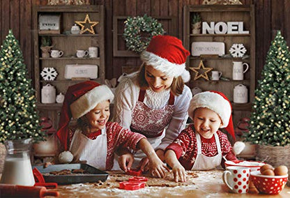 Mocsicka Christmas Kitchen Photography Backdrop Retro Wood Wall Cooking House Family Party Background Pine Tree Decoration Xmas Baby Kids Portrait Photo Studio Photobooth Props (7x5ft)